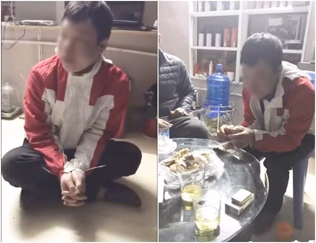 Sau đó được chủ nhà tốt bụng mời ăn khuya trước khi tha cho đi về. Ảnh cắt từ clip