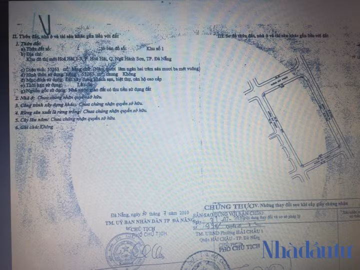 Giấy chứng nhận QSDĐ của 1 trong 2 lô đất đấu giá của Sudico.