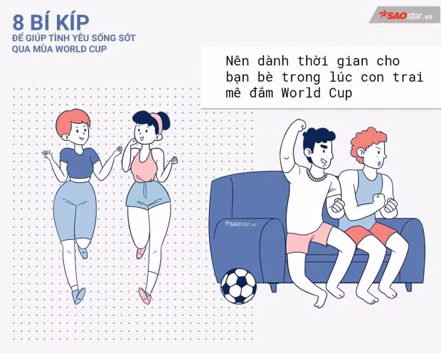 Tại sao con gái cứ phải ngồi một chỗ chờ con trai dẫn đi chơi? Hãy chủ động hẹn hò bạn bè, đi shopping ăn uống trong lúc các chàng trai đang mê đắm World Cup. Họ sẽ rất biết ơn bạn đấy.