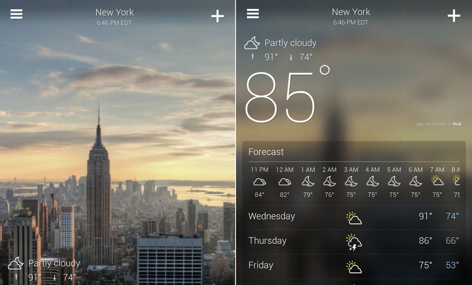 Dark Sky - Ứng dụng sẽ dự đoán theo từng phút hoặc từng giờ. Dark Sky theo dõi vị trí qua GPS nên nó có thể thông báo khi trời sắp mưa hoặc tuyết, thậm chí người dùng cũng có thể xem hình ảnh hiển thị trên radar khi bão đang di chuyển.