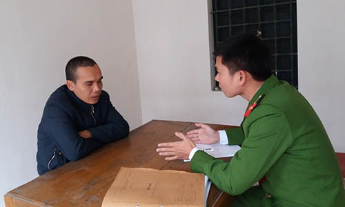 Đối tượng Giang tại cơ quan Công an.