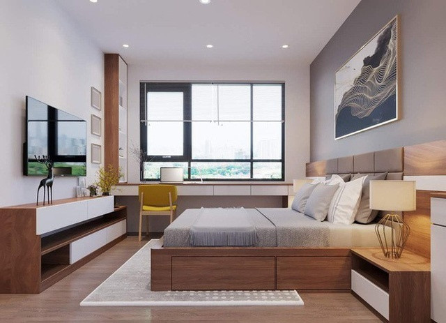 Phòng ngủ master với gam màu trầm, đây là không gian riêng của hai vợ chồng, chính vì vậy cần thiết kế đảm bảo sự thoải mái, cũng như tinh tế nhất cho căn phòng.