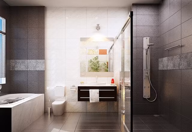 Phòng vệ sinh đầy đủ tiện nghi.