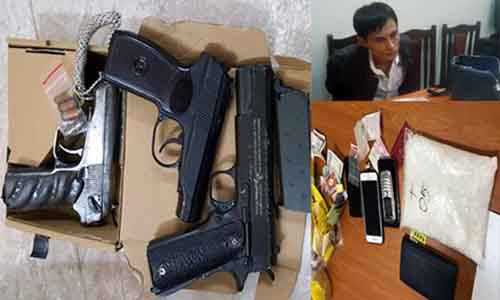 Đối tượng Toản và tang vật liên quan đến vụ án.