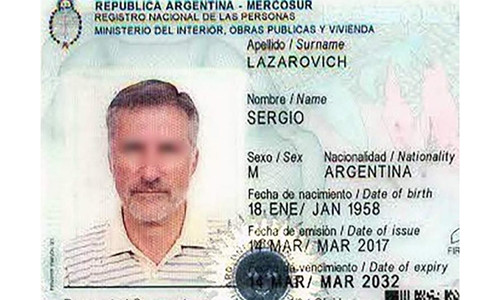 Giấy tờ của ông Sergio Lazarovich.