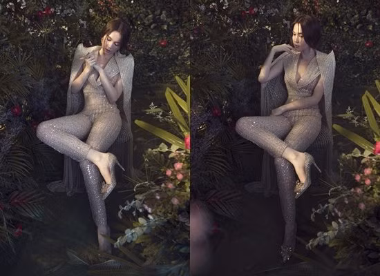 Một thiết kế độc đáo của NTK Công Trí, kết hợp giữa chất liệu sequin mang tinh thần dạ tiệc và áo choàng vest "đóng đinh" cho phong thái quyền lực.