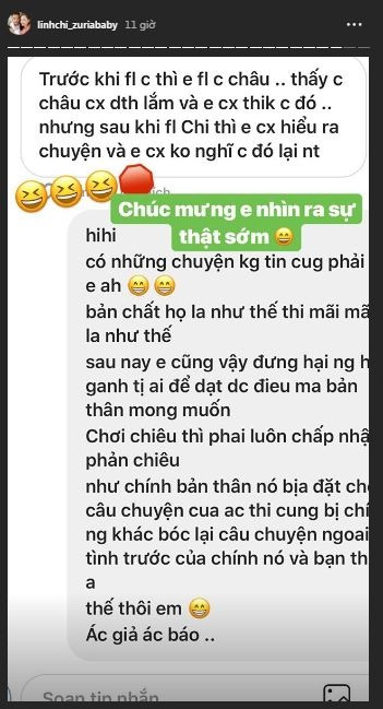 Linh Chi thích thú với những dòng chia sẻ của fans mình về vợ cũ Lâm Vinh Hải.