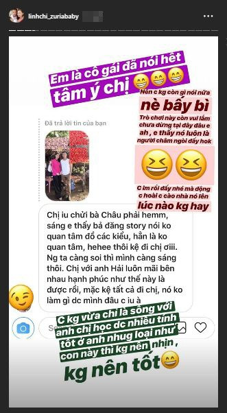 Ở phần đối đáp với fans, Linh Chi thừa nhận là đã chửi Lý Phương Châu. Linh Chi chia sẻ:"Trò chơi này còn vui lắm, chưa dừng lại đây đâu em, em thấy nó luôn là người châm ngòi không. Chị im rồi đấy nhé mà động chị hoài, chị cào nhà nó lên lúc nào không hay.