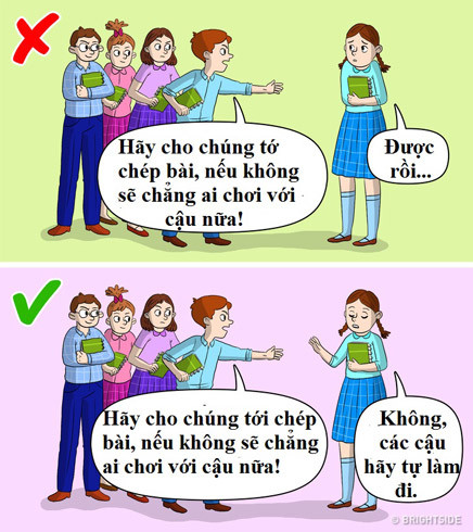 3. Muốn con phải được lòng tất cả mọi người Mọi cha mẹ mong con sống hòa thuận với mọi người. Họ không muốn nghe những lời xúc phạm, cãi vã giữa con cái với bạn bè. Họ có thể sẽ bắt con phải "tốt với tất cả mọi người". Tất nhiên, việc sống chan hòa với mọi người rất quan trọng. Nhưng đừng bắt trẻ làm hài lòng tất cả mọi người, bởi để được người khác yêu thích, đôi khi trẻ sẽ phải hy sinh lợi ích và mục tiêu cá nhân.