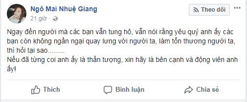 Nhuệ Giang kêu gọi người hâm mộ hãy ở bên cạnh động viên Xuân Trường.