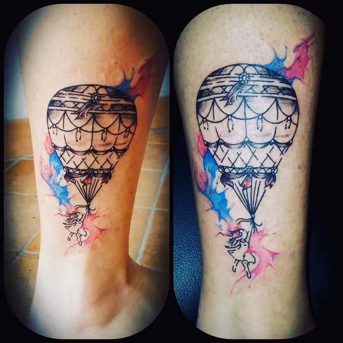 Hình xăm khinh khí cầu Hãy tô điểm cho cơ thể bằng hình xăm khinh khí cầu để thể hiện ước mơ bay bổng, khám phá đó đây của mình bạn nhé.