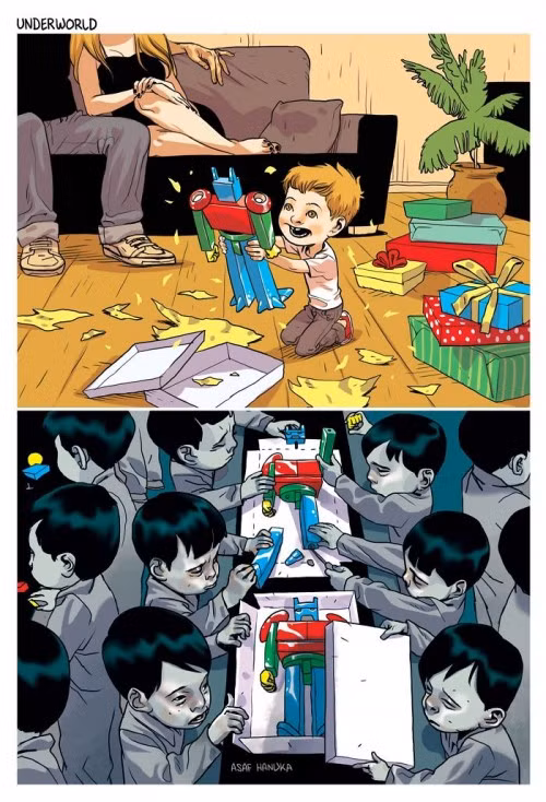 Trong khi một đứa trẻ này đang vui sướng vì nhận được món đồ chơi xa xỉ, thì ở đâu đó trên thế giới, có những đứa trẻ khác đang làm ra những món đồ chơi ấy trong môi trường rất khắc nghiệt.