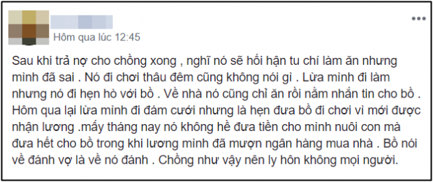 T.B chia sẻ câu chuyện ngoại tình của chồng. (Ảnh chụp màn hình)