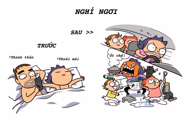 Ngày đi làm 8 tiếng, tối vợ chồng có thời gian rảnh nghỉ ngơi thoải mái, không vướng bận nhiều. Để rồi sau này có con mới biết người làm vợ, làm mẹ tuyệt vời thế nào. Hết công việc ở cơ quan lại về nhà nấu ăn, chăm sóc cho con... Biết bao nhiêu thứ khiến mẹ đau đầu mà.