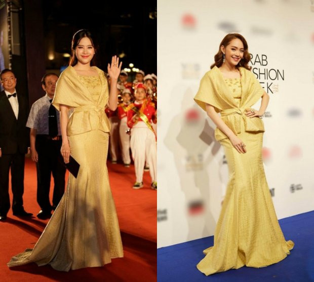 Đầu năm nay, chiếc đầm vàng sang trọng vốn từng được Minh Hằng xúng xính tại Arab Fashion Week cũng đã được Nam Em diện. Nhược điểm lớn nhất khiến Minh Hằng khó có thể tỏa sáng đó chính là chiều cao và vóc dáng mũm mĩm của mình. Có thể thấy Nam Em thu hút hơn chân dài sinh năm 1987 nhờ chiều cao nổi bật, vóc dáng cân đối.