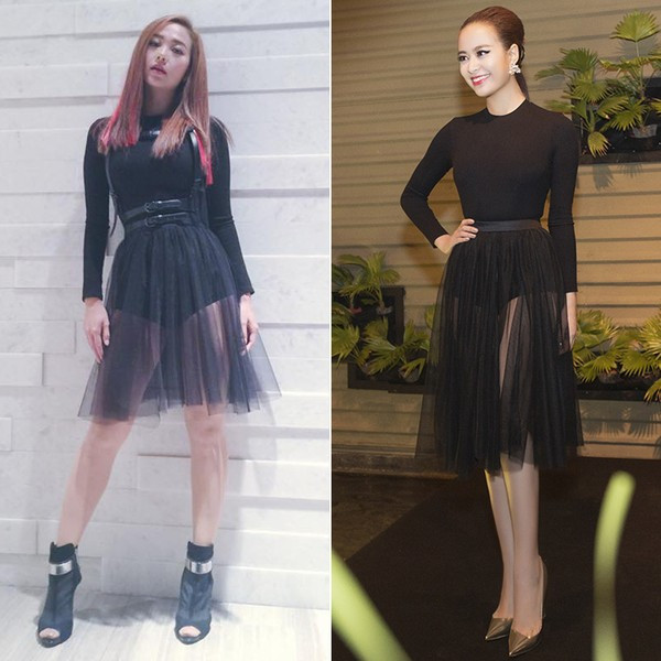 Hoàng Thùy Linh và Minh Hằng đều khoe được sự hiện đại và gợi cảm khi chọn cùng set đồ đen xuyên thấu. Tuy nhiên, người đẹp họ Hoàng được đánh giá cao hơn khi tổng thể nhẹ nhàng, sang trọng.