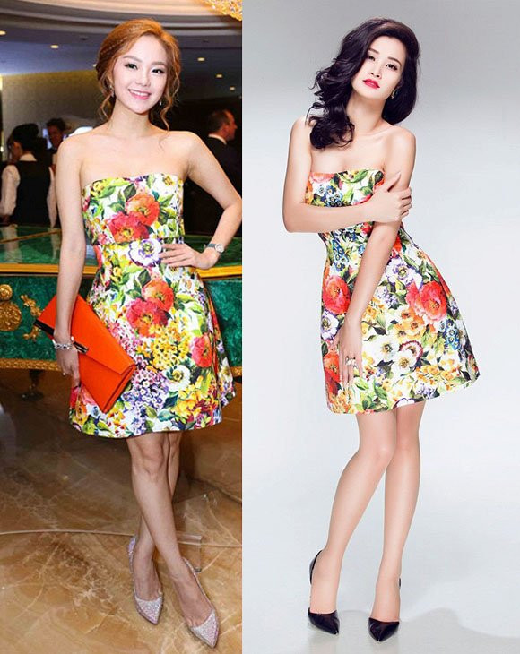 Minh Hằng và Đông Nhi cùng rực rỡ trong thiết kế của Dolce &amp; Gabbana. Nhưng một lần nữa Minh Hằng bị Đông Nhi “dìm hàng” không thương tiếc vì khoảng cách chênh lệch khá lớn. Đông Nhi sang trọng bao nhiêu thì ngược lại Minh Hằng trông nhếch nhác bấy nhiêu.