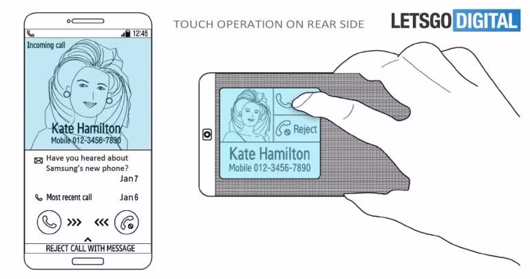 Bằng sáng chế của Samsung được công bố vào ngày 4 tháng 1 cho thấy nội dung có thể chuyển đổi giữa màn hình phía sau và màn hình phía trước tùy thuộc vào cách người dùng đang nắm giữ thiết bị. LetsGoDigital