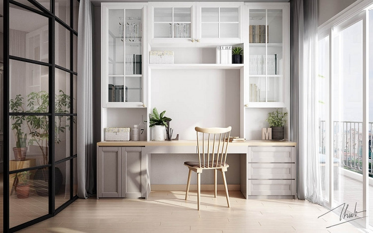 Ưu điểm rất lớn của tường ngăn bằng kính là giúp căn hộ đón ánh sáng tự nhiên một cách tối đa mà vẫn phân tách được không gian.