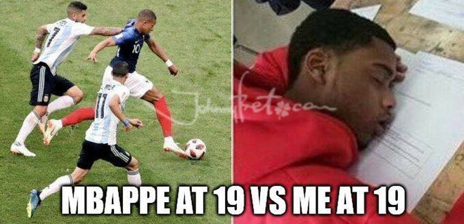 Nhiều người hài hước thừa nhận mình năm 19 tuổi như Mbappe chỉ biết ăn, chơi và cắm đầu vào học. Ảnh: Johny Bet Fans.