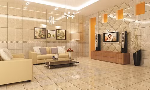 Có thể chọn gạch ốp phòng khách có gam màu trung tính, đồng nhất với gam màu của nội thất.