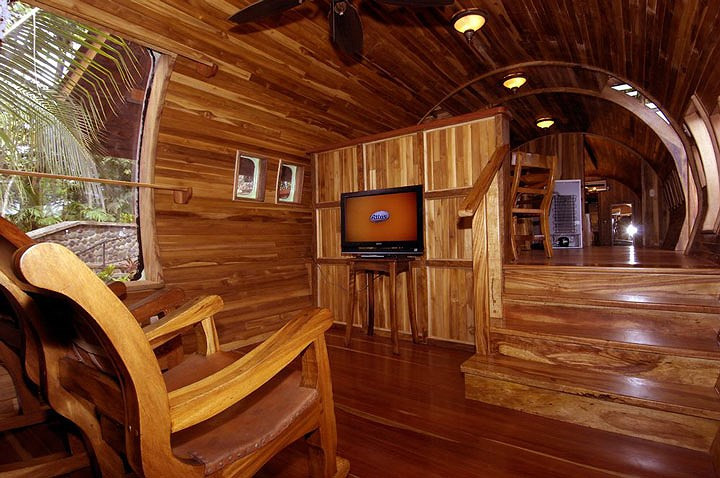 Không gian phòng khách tiện nghi kết hợp cùng bar bên trong máy bay cũ.