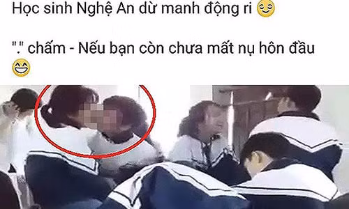Trước đó, clip L. và bạn trai hôn nhau trên lớp bị phát tán trên mạng xã hội Facebook.