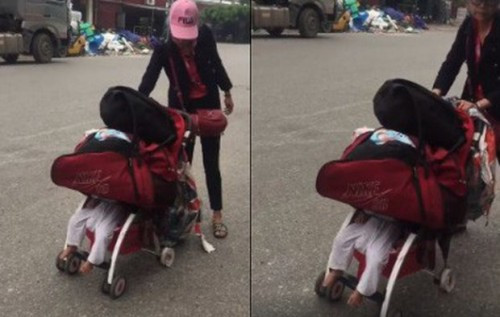 Hình ảnh Bella chất đầy hành lý lên người con trai nhỏ gây phẫn nộ.