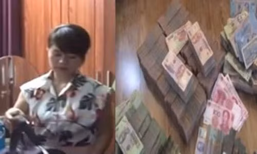 Đối tượng Chung cùng số tiền hàng tỷ đồng bị thu giữ.