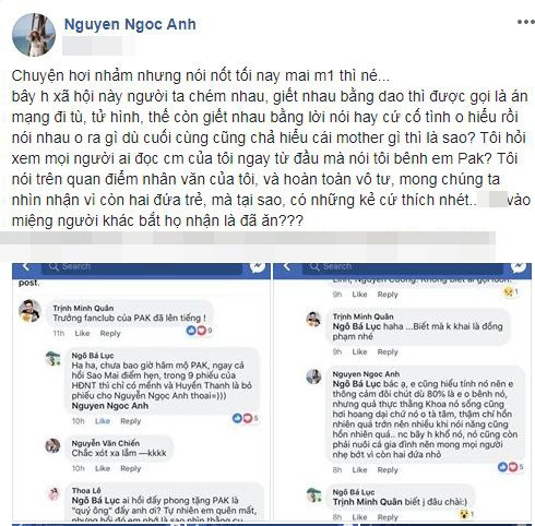 Ngọc Anh một lần nữa khẳng định không bênh Phạm Anh Khoa mà chỉ nói trên quan.