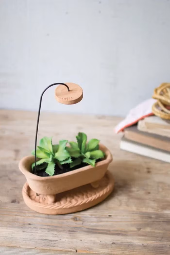 Chiếc bình có hình bồn tắm này sẽ là vật trang trí thú vị khi được đặt ở bàn làm việc của bạn.