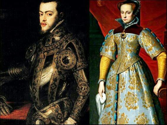 Chân dung của Nữ hoàng Mary I (phải) cùng chồng - vua Philip II của Tây Ban Nha.