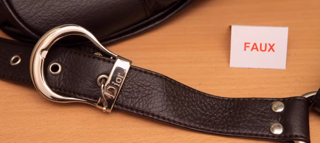 Một chiếc túi Dior nhái trong Bảo tàng Hàng nhái ở Paris, Pháp.