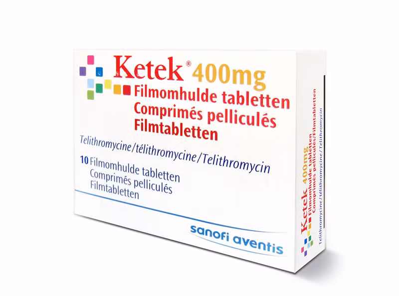 KETEK. Chỉ định: Nhiễm trùng đường hô hấp. Tác dụng phụ: nguy cơ dẫn tới suy yếu cơ trầm trọng, mất ý thức, rối loạn thị giác, rối loạn nhịp tim và tổn thương gan.