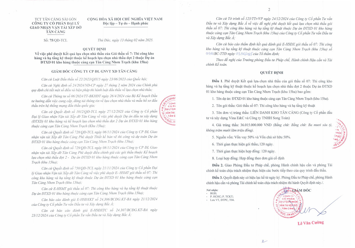 Liên danh 2 nhà thầu trúng gói thi công tại Tân Cảng Nhơn Trạch Lien danh 2 nha thau trung goi thi cong tai Tan Cang Nhon Trach