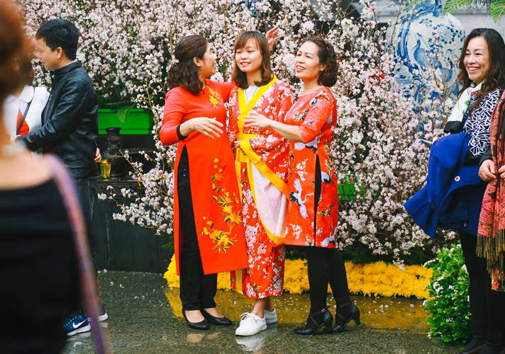 Ngoài vẻ đẹp, sức hút từ những bông hoa anh đào, điểm nhất thú vị tại lễ hội chính là sự xuất hiện của những "bóng hồng" mặc kimono - quốc phục của Nhật Bản.