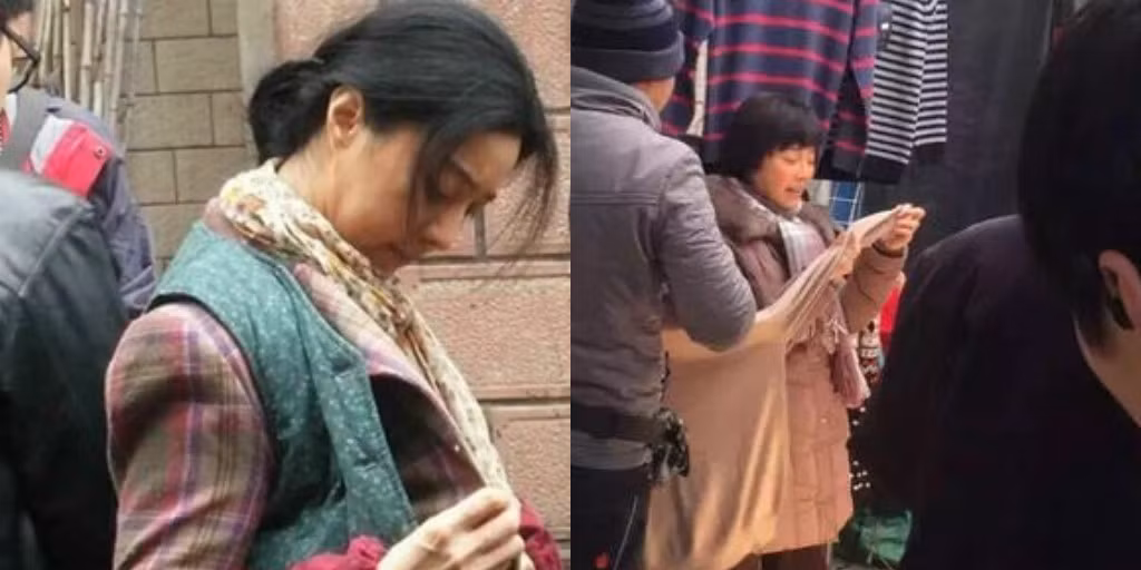 "Nữ hoàng thị phi" với tạo hình đầu bù tóc rối trên phim trường bộ phim điện ảnh Tôi không phải Phan Kim Liên. 