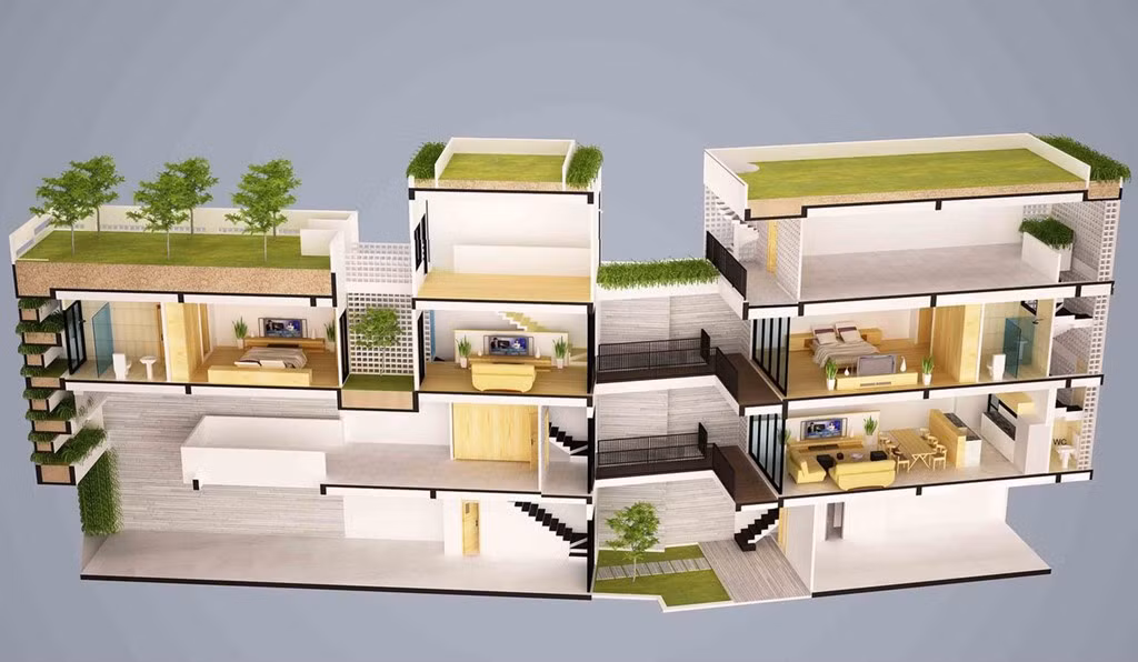 Mặt cắt ngang của công trình.