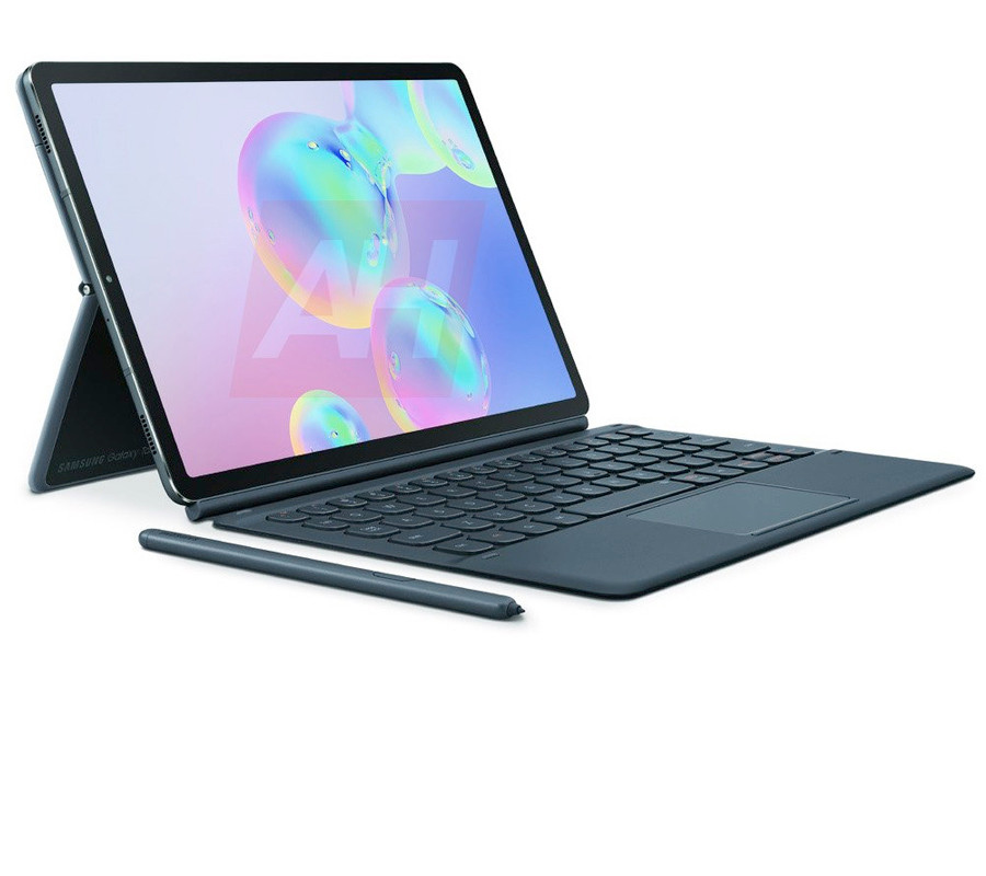 Ngoài bút S Pen, có thể thấy Samsung Tab S6 sẽ có nhiều “đồ chơi” phụ kiện tích hợp khác, như: nắp lưng – kiêm chân đế, giúp máy có khả năng đứng nghiêng, tạo không gian làm việc như laptop. Vỏ bảo vệ màn hình kiêm bàn phím không dây cũng được gắn với mặt bên của Tab S6 qua một bộ nam châm.