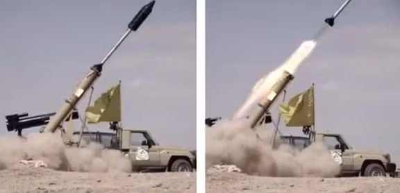 Xe phóng rocket tầm xa Arkan do Iran chế tạo cung cấp cho lực lượng dân quân.