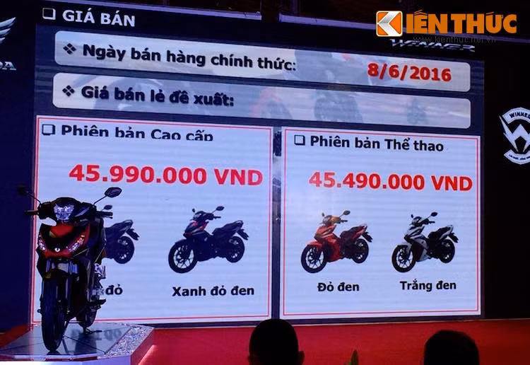 Bắt đầu từ ngày 8/6/2016 tới, Winner 150 sẽ chính thức được Honda Việt Nam phân phối đến các đại lý uỷ quyền trên toàn quốc với mức giá khởi điểm 45,49 triệu cho bản Thể thao và 45,99 triệu cho phiên bản cao cấp.