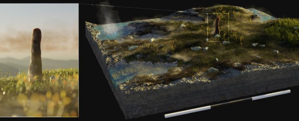 "Quái vật" Prototaxites có hình dáng trông giống như một tòa tháp kỳ quặc, cao đến 8 m, không có chân tay hay cành, không phải động vật, thực vật hay bất cứ dạng sự sống nào mà con người đã biết. Ảnh: Loron et al., bioRxiv, 2025.