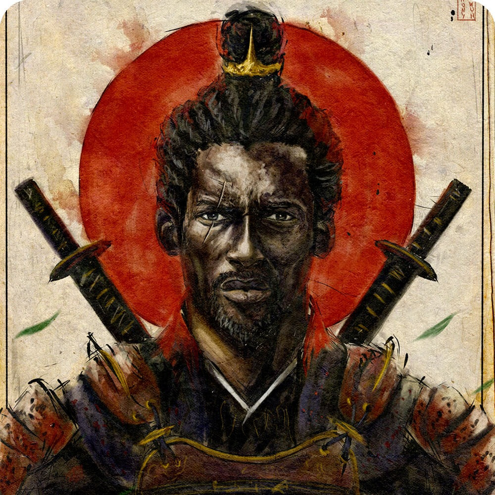 Yasuke đầu quân phục vụ cho lãnh chúa Nobunaga và được đào tạo về nghệ thuật chiến tranh của Nhật Bản. Ông là người nước ngoài đầu tiên được ghi nhận từng phục vụ cho một lãnh chúa Nhật Bản. Ảnh: Iwasaki Shoten.