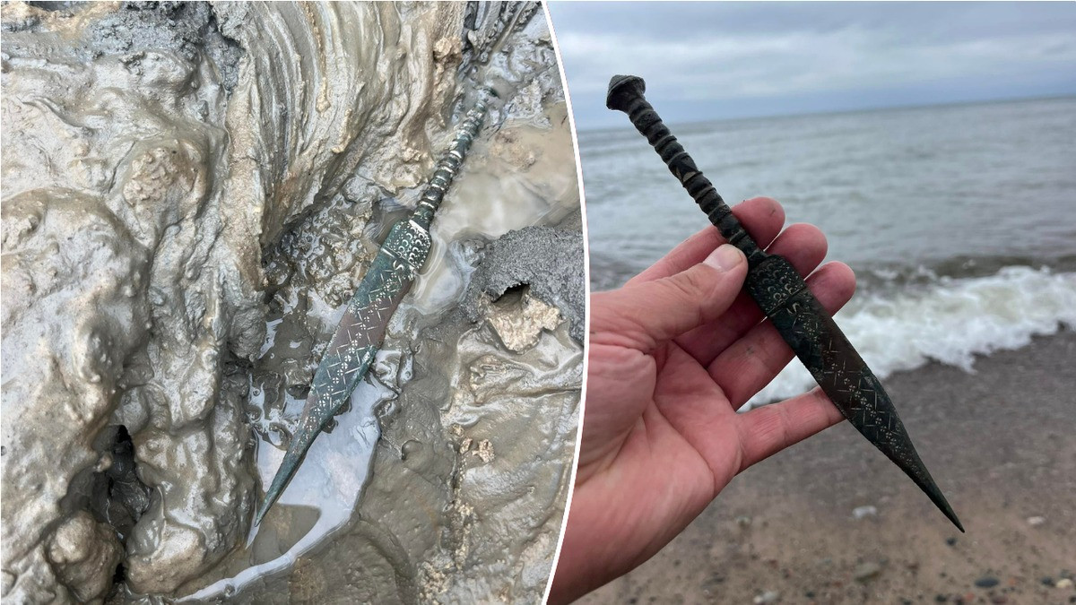 Hình ảnh ở giữa lưỡi dao có thể tượng trưng cho một chòm sao. Cán dao có các đường gờ, dấu chéo và đầu nhọn. Ảnh: Museum of the History of Kamień Land.