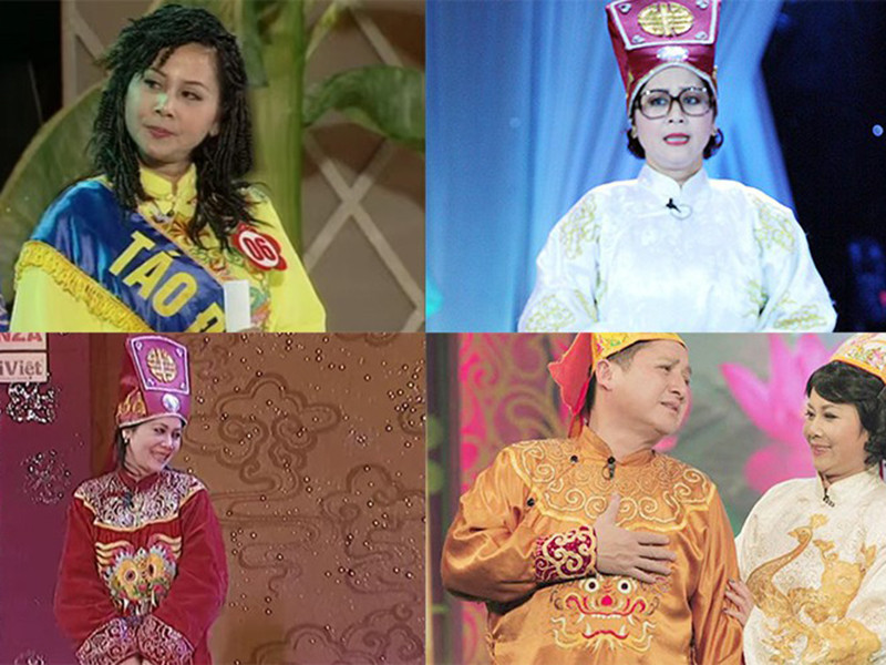 Sau vai Mama Chuê, nghệ sĩ Minh Hằng tiếp tục để lại dấu ấn riêng với vai Táo đầu tư (2006), Táo Điện lực (2009), Táo Giáo dục (2011), Táo Văn Thể (2013) trong chương trình Táo quân. Ảnh: Tiền Phong, Dân Việt, Zing, Tiền Phong