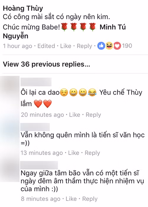 Khi Minh Tú đạt giải á quân Asia’s Next Top Model 2017, Hoàng Thùy đã chúc mừng.