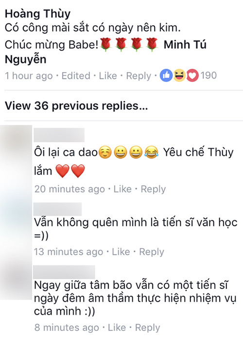 Khi Minh Tú đạt giải á quân Asia’s Next Top Model 2017, Hoàng Thùy đã chúc mừng.
