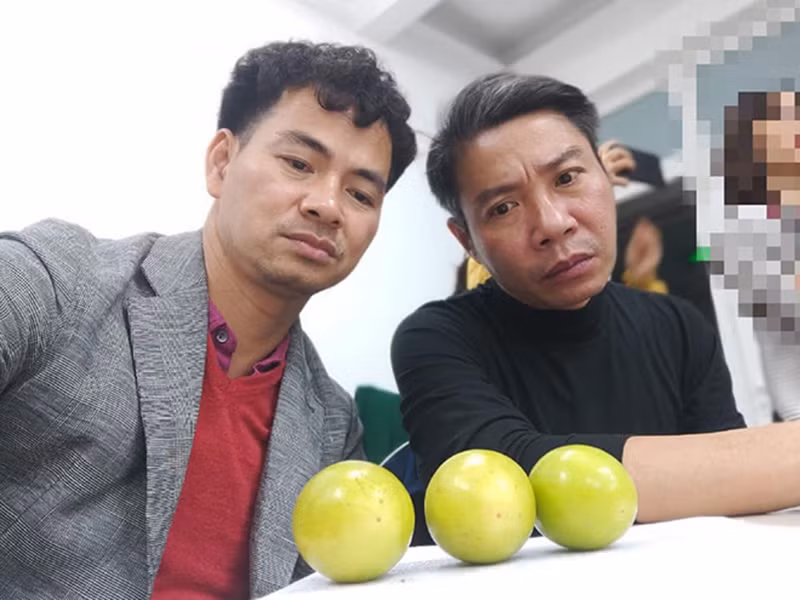 Từ vui vẻ, cả hai trở nên đầy suy tư nhìn những trái táo.