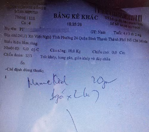 TP HCM: Bi hai tre gay tay duoc bac si chua trat khop, bong gan