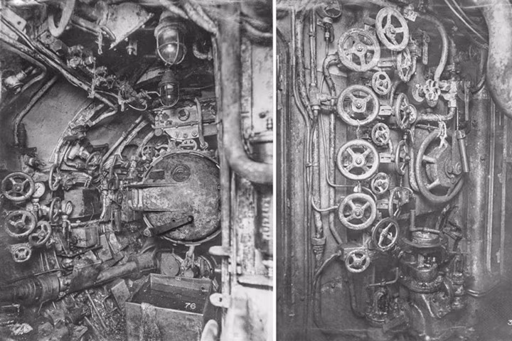 Phòng ngư lôi đuôi tàu (trái). Bên phải là các bánh kiểm soát nhiệt độ và áp lực không khí. Ảnh: RHP.